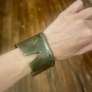 Vintage MCM Brass Cuff Bracelet Organic Brutalist Design Bone-Inspired Patina
